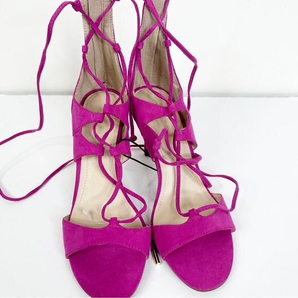 NEW Marc Fisher Size 8.5 Pink Faux Suede Lace Up Heeled Sandals - Picture 3 of 12
